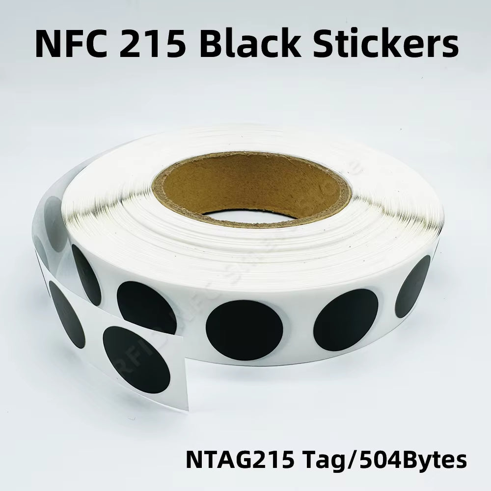 NFC 215 Black Tag 13.56Mhz ISO14443A 504 Bytes Black Sticker Ntag 215 NFC Sticker for All NFC Phones RFID Adhesive Label