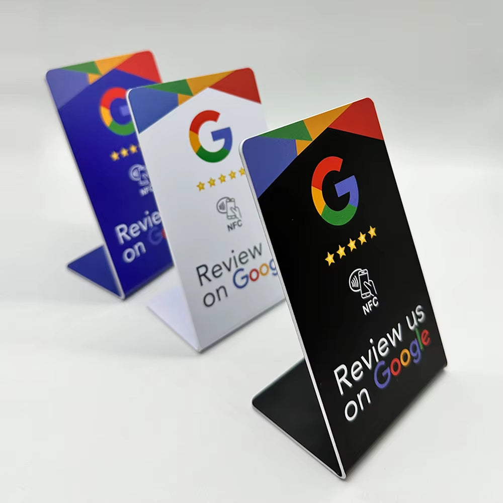 New NFC Google Reviews Bracket 13.56Mhz Programmable Google Review Card NFC Station Table Bending Card Standing Brand Bracket