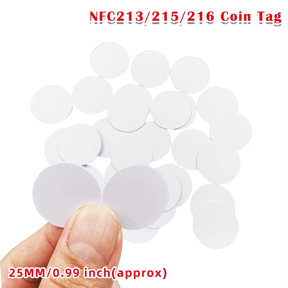 10Pcs NFC Ntag213 215 216 Coin Tag 13.56Mhz Ultralight Universal Label 25Mm Diameter No Adhesive Backing RFID Tag
