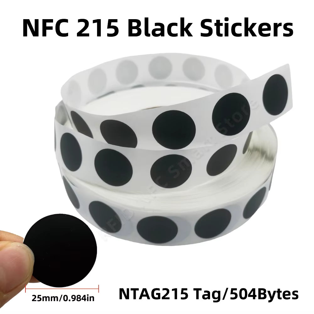 NFC 215 Black Tag 13.56Mhz ISO14443A 504 Bytes Black Sticker Ntag 215 NFC Sticker for All NFC Phones RFID Adhesive Label